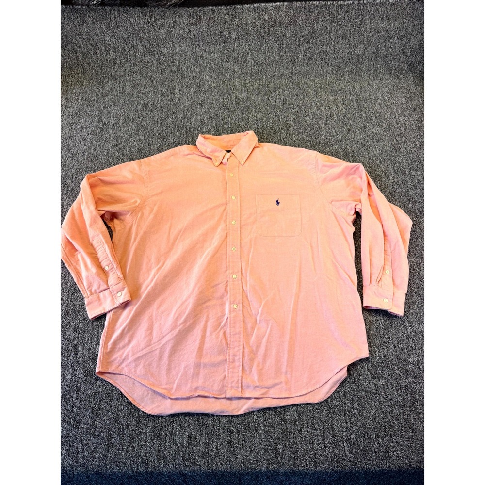 Ralph Lauren Big Shirt Mens XL Peach Cotton Pony Logo Round Hem Button Down